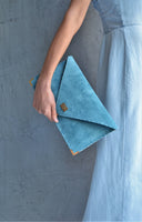 Symmetria Small Soft Clutch in Jeans Blue with Gold Hardware