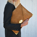 Symmetria Large Soft Clutch in Caramel with Silver Hardware