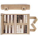 Travel Backgammon Roll-up Portable Leather Suede Game Set: Mocha
