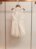 DR770Y Embroidered Sleeveless Dress with Scalloped Hem: Color as pictures / English / M