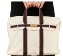 Canvas Tote Bag w/ Gold Buckle Hardware - Brown Trim  