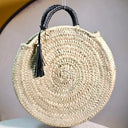 Straw Bags For Women with leather, Straw Handbags: Black
