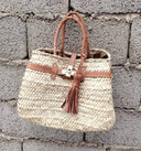 Straw Beach Tote Bag with Leather Handles: Small