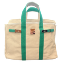 Canvas Tote Bag w/ Gold Buckle Hardware - Green Trim  
