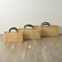Medium Reed Basket with Leather Handles