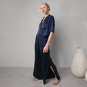 Washable Silk High Rise Pant Set: Deep Blue / M