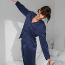 Washable Silk Long Sleeve Pant Set: Deep Blue