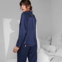 Washable Silk Long Sleeve Pant Set: Deep Blue