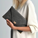 Symmetria Soft Clutch in Dark Gray with Silver Hardware