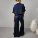 Washable Silk High Rise Pant Set: Deep Blue / M