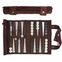 Travel Backgammon Roll-up Portable Leather Suede Game Set: Cream