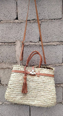 Straw Beach Tote Bag with Leather Handles: Small