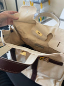 Canvas Tote Bag w/ Gold Buckle Hardware - Brown Trim  