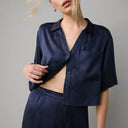 Washable Silk High Rise Pant Set: Deep Blue / M