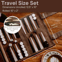 Travel Backgammon Roll-up Portable Leather Suede Game Set: Mocha