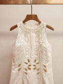 DR770Y Embroidered Sleeveless Dress with Scalloped Hem: Color as pictures / English / XS