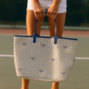 Tennis Tote - "The Whimsy" Cream with Blue Trim