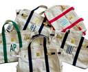 Canvas Tote Bag w/ Gold Buckle Hardware - Navy Trim  