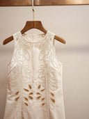DR770Y Embroidered Sleeveless Dress with Scalloped Hem: Color as pictures / English / M