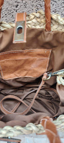 Straw Beach Tote Bag with Leather Handles: Small