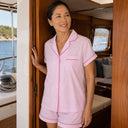 Pink Seersucker-Pink Short Sleeve Shorty Pajamas
