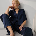 Washable Silk High Rise Pant Set: Deep Blue / XS