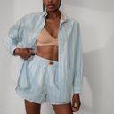 Airy Cotton Curved Hem Long Sleeve Boxer Set - Azure Stripe