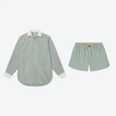 Airy Cotton Curved Hem Long Sleeve Short Set - Overstory Stripe