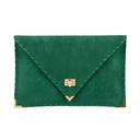 Symmetria Suede Clutch in Emerald with Gold Hardware